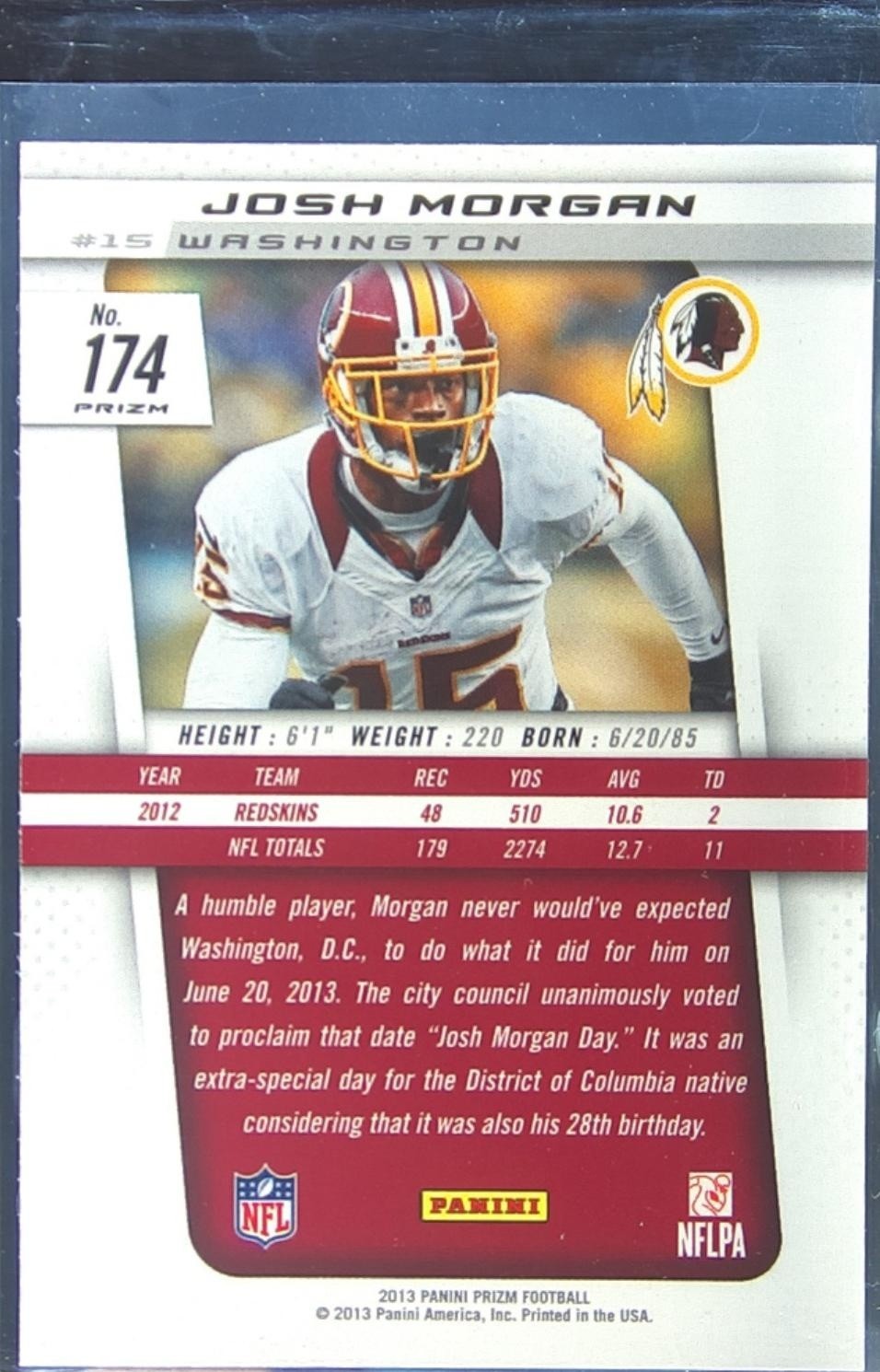 2013 Prizm Josh Morgan Prizms Light Blue Pulsar #174 Redskins - Image 3