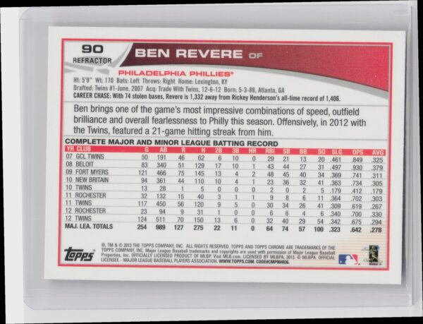 2013 Topps Chrome Ben Revere Orange Refractors #90 Phillies - Image 3