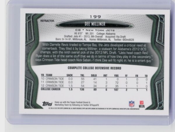 2013 Topps Chrome Dee Milliner Refractors #199 Jets - Image 3