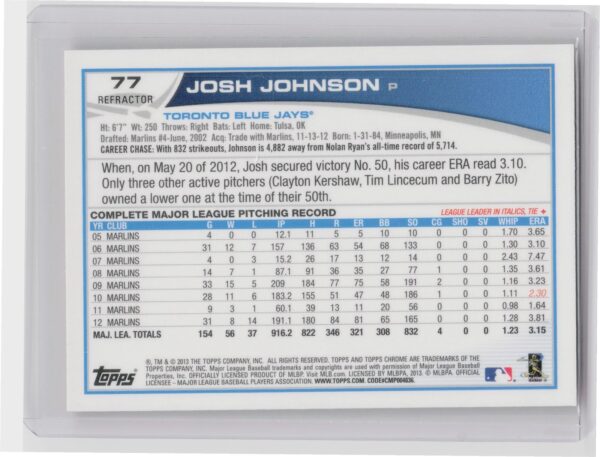 2013 Topps Chrome Josh Johnson Orange Refractors #77 Jays - Image 3