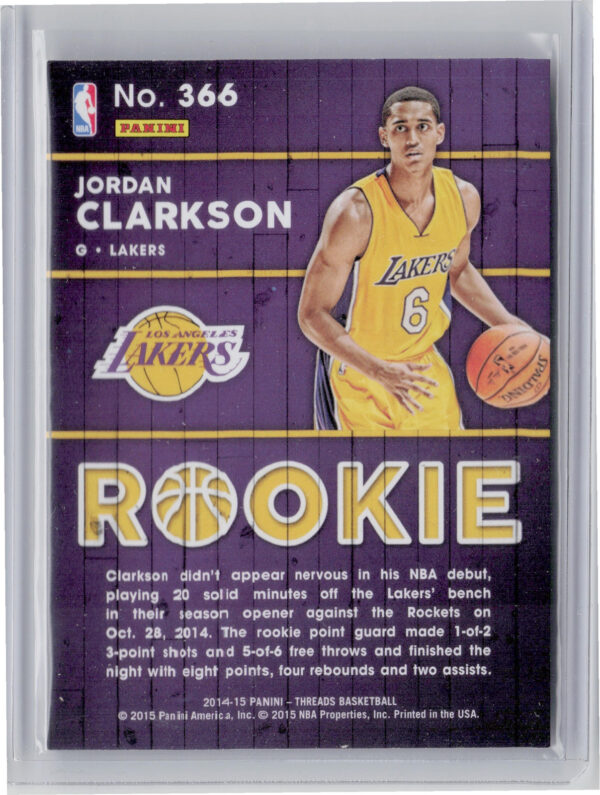 2014-15 Panini Threads Jordan Clarkson RC #366 Lakers - Image 3