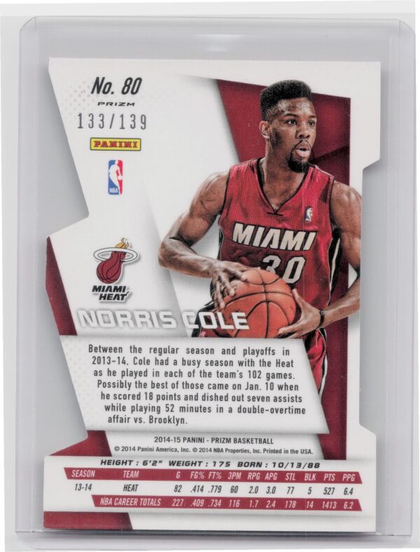 2014-15 Prizm Norris Cole Prizm Orange Die Cut /139 #80 Heat - Image 3