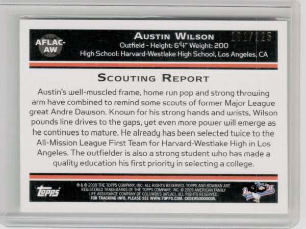 2014 Bowman Chrome Austin Wilson AU SN225 #AFLAC-AW West AFLAC All American Clas - Image 3