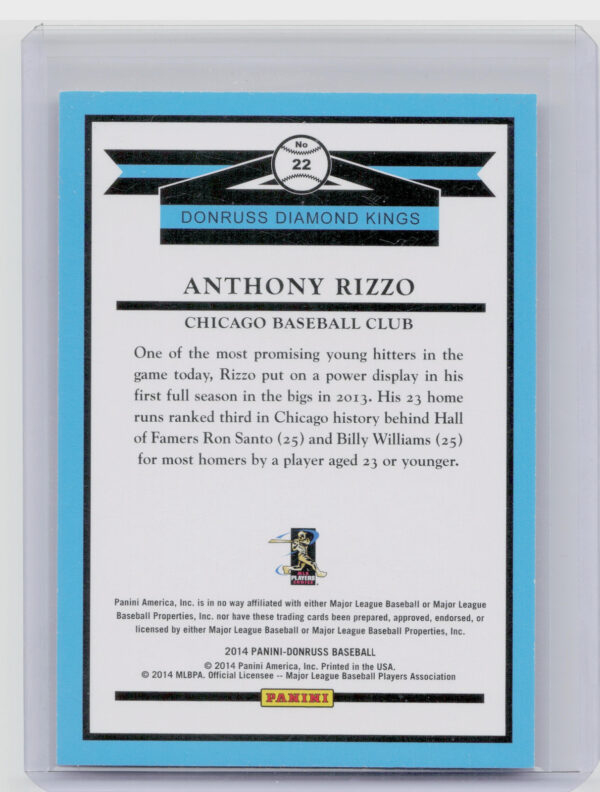 2014 Donruss Anthony Rizzo Press Proofs Gold SN99 #22 Cubs - Image 3