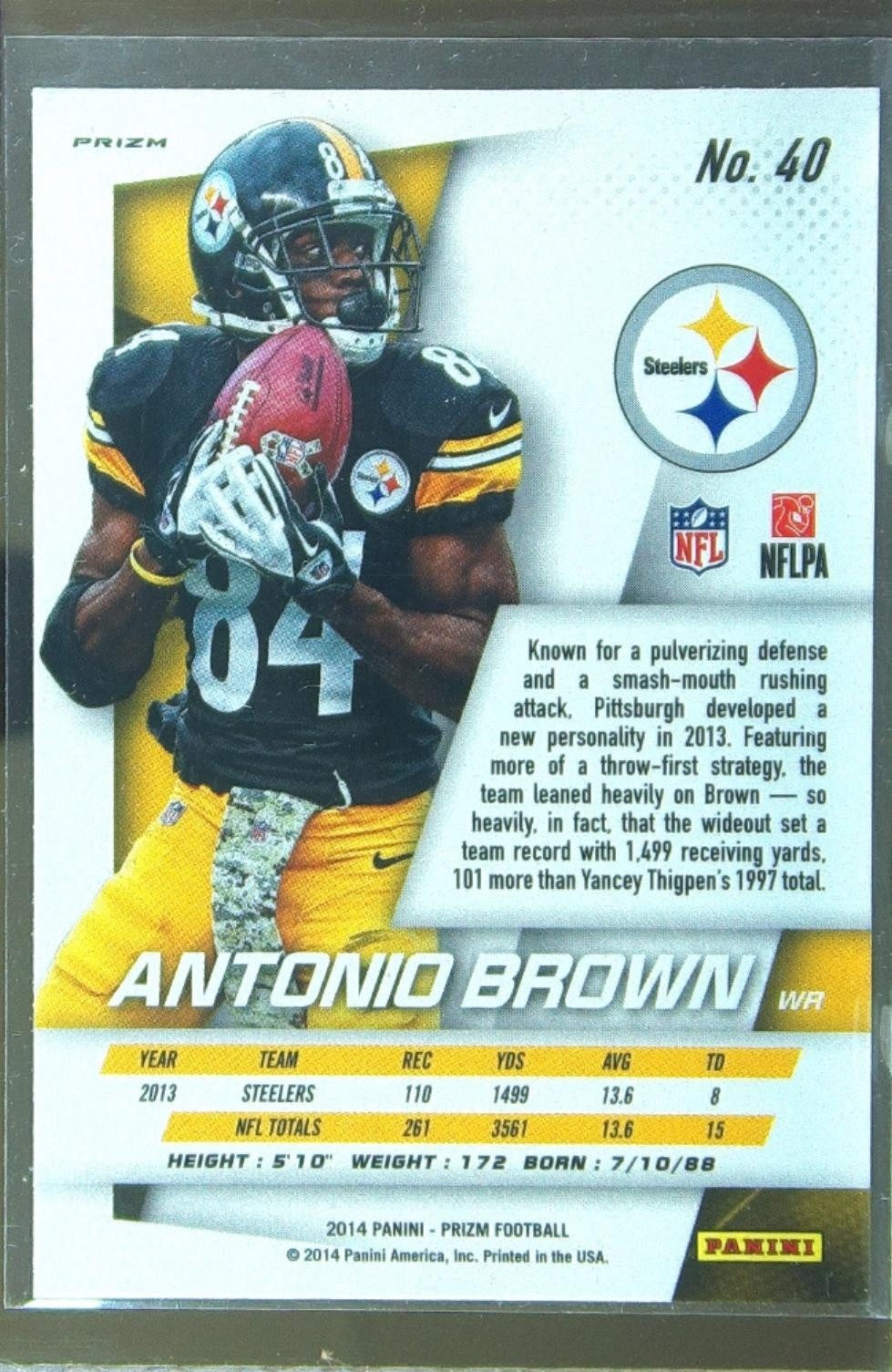 2014 Prizm Antonio Brown Prizms #40 Steelers - Image 3