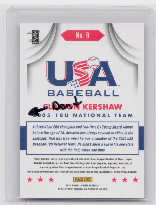 2014 Prizm Clayton Kershaw #9 USA USA Baseball - Image 3