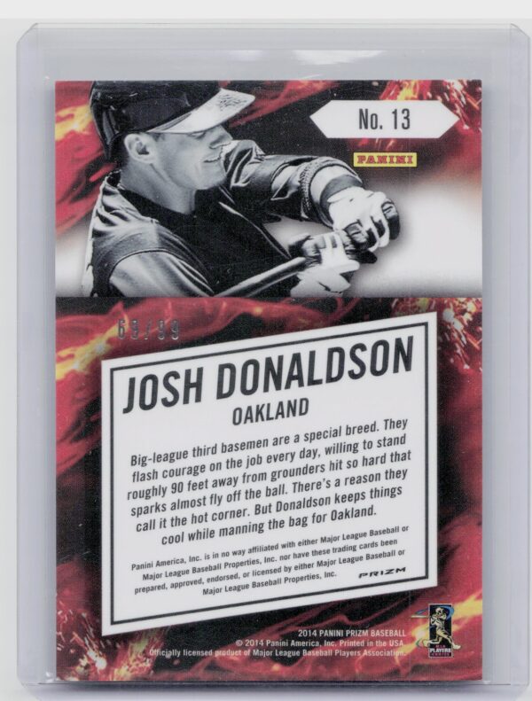 2014 Prizm Josh Donaldson /99 #13 Athletics Fearless Prizms Purple - Image 3