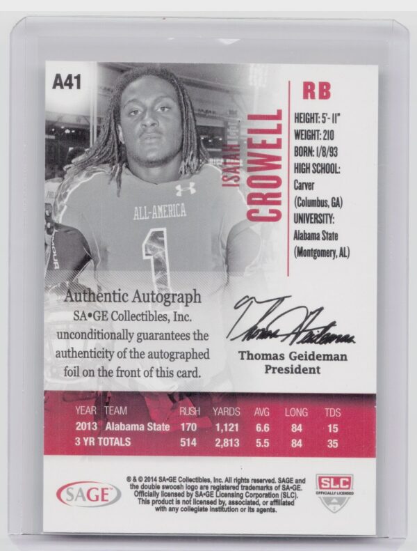 2014 SAGE HIT Isaiah Crowell AU #A41 Hornets Autographs - Image 3