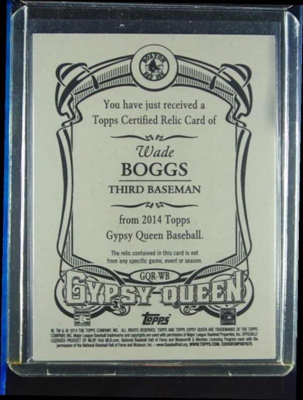 2014 Topps Gypsy Queen Wade Boggs MEM #GQR-WB Sox Relics - Image 3