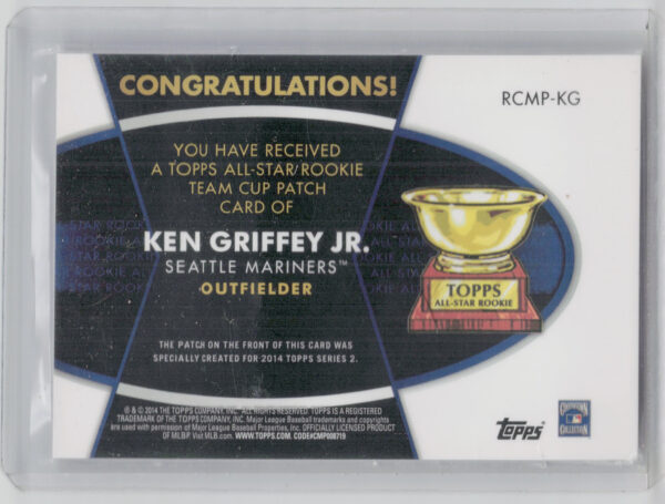 2014 Topps Ken Griffey Jr. #RCMP-KG Mariners All Star Rookie Cup Manufactured Pa - Image 3