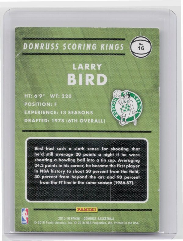 2015-16 Donruss Larry Bird Scoring Kings #16 Celtics - Image 3