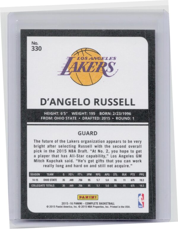 2015-16 Panini Complete D'Angelo Russell Silver #330 Lakers - Image 3