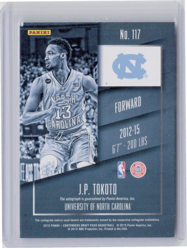 2015-16 Panini Contenders Draft Picks J.P. Tokoto AU #117 Heels College Draft Ti - Image 3