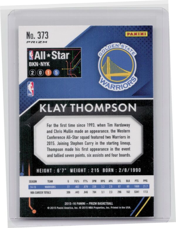 2015-16 Panini Prizm Klay Thompson Red, White & Blue Prizms #373 Warriors - Image 3