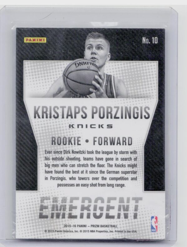 2015-16 Prizm Kristaps Porzingis #10 Knicks Emergent - Image 3