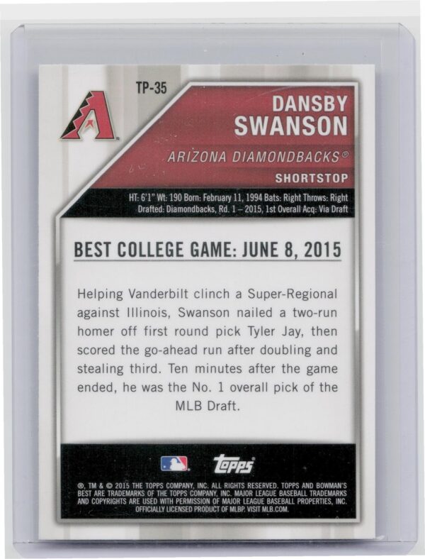 2015 Bowman's Best Dansby Swanson #TP-35 Diamondbacks Top Prospects - Image 3