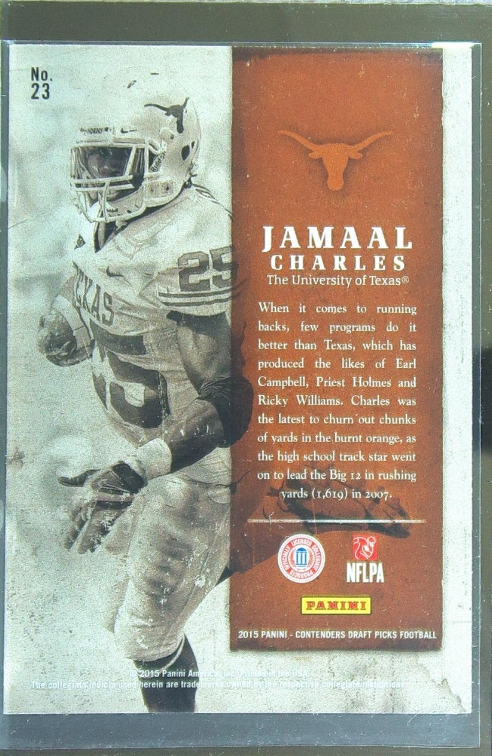 2015 Contenders Draft Picks Jamaal Charles #23 Longhorns Old School Colors - Image 3