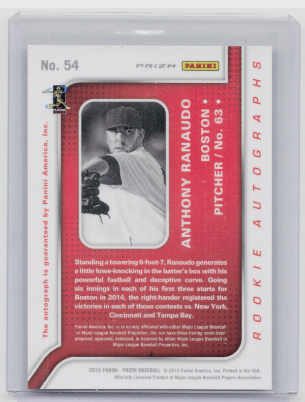 2015 Panini Prizm Anthony Ranaudo AU #54 Sox Rookie Autographs Prizms - Image 3