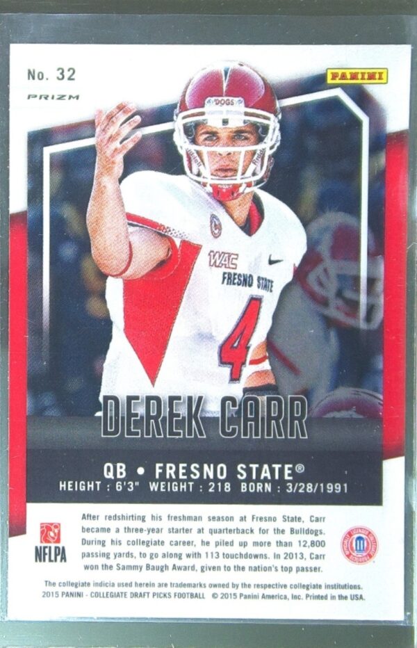 2015 Prizm Collegiate Draft Picks Derek Carr Prizms #32 Bulldogs - Image 3