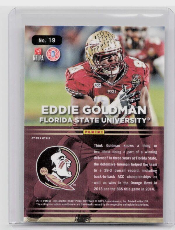2015 Prizm Collegiate Draft Picks Eddie Goldman #19 Seminoles Team Trademarks - Image 3