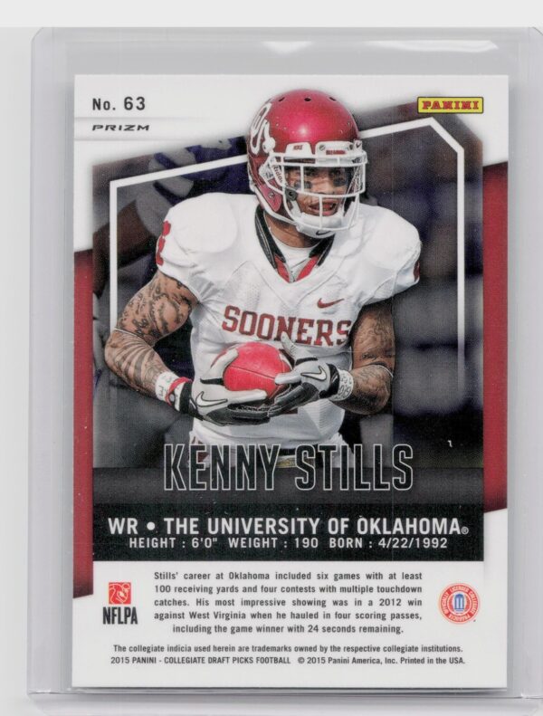 2015 Prizm Collegiate Draft Picks Kenny Stills Prizms #63 Sooners - Image 3