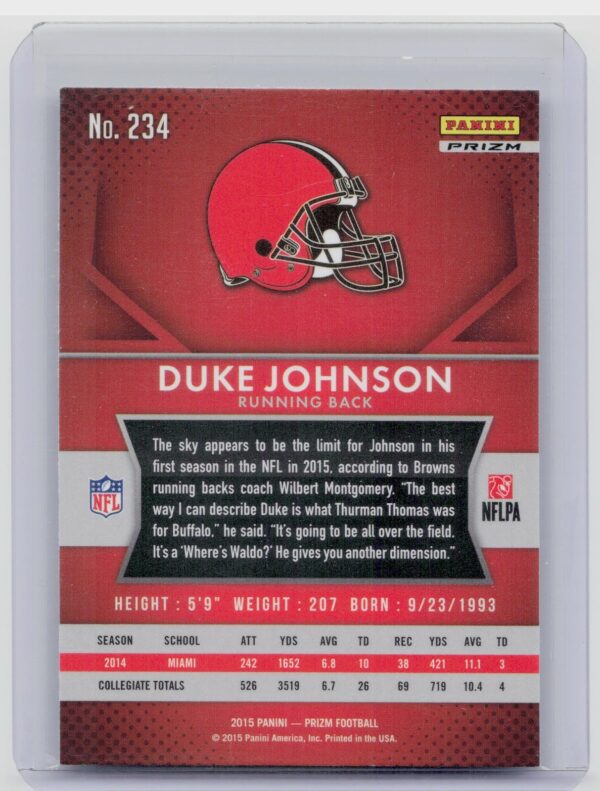 2015 Prizm Duke Johnson RC #234 Browns - Image 3