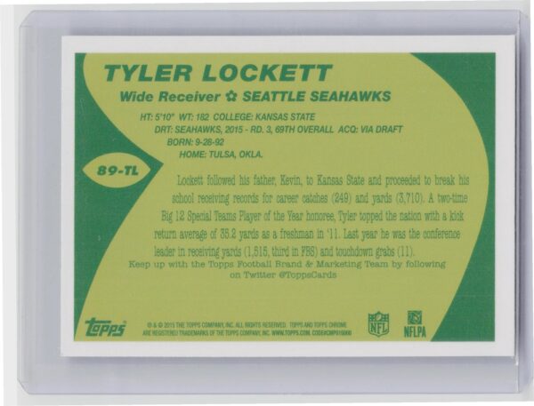 2015 Topps Chrome Tyler Lockett #89-TL Seahawks 1989 Topps Super Rookies - Image 3