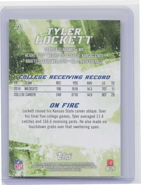 2015 Topps Fire Tyler Lockett #22 Seahawks Rookies - Image 3