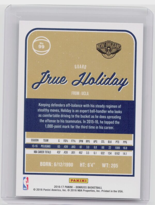 2016-17 Donruss Jrue Holiday Green and Yellow Holo Laser #99 Pelicans - Image 3