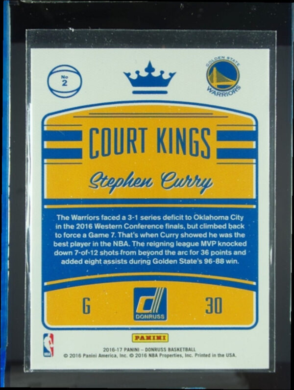 2016-17 Donruss Stephen Curry #2 Warriors Court Kings - Image 3