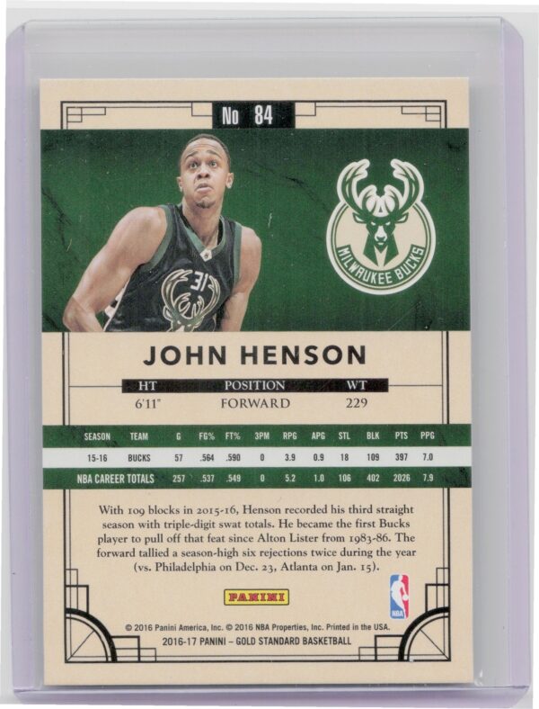 2016-17 Panini Gold Standard John Henson AU SN79 #84 Bucks - Image 3