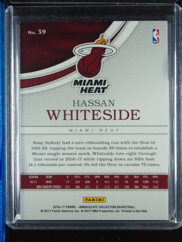 2016-17 Panini Immaculate Collection Hassan Whiteside Red SN25 #39 Heat - Image 3