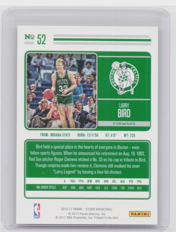 2016-17 Panini Studio Larry Bird #52 Celtics - Image 3