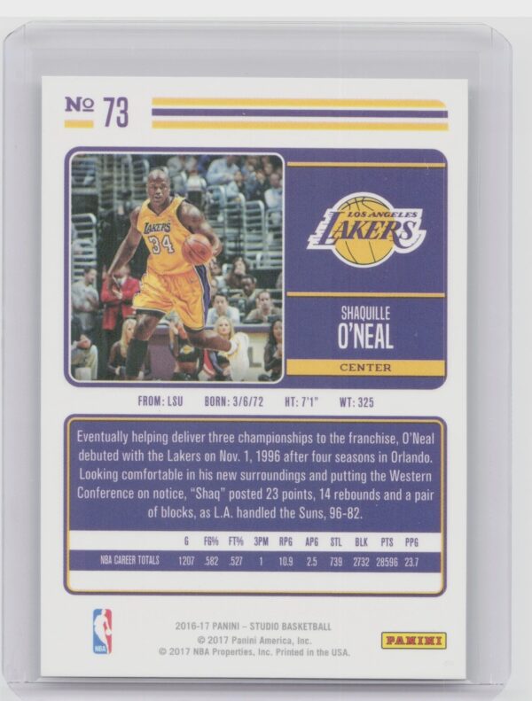 2016-17 Panini Studio Shaquille O'Neal #73 Lakers - Image 3
