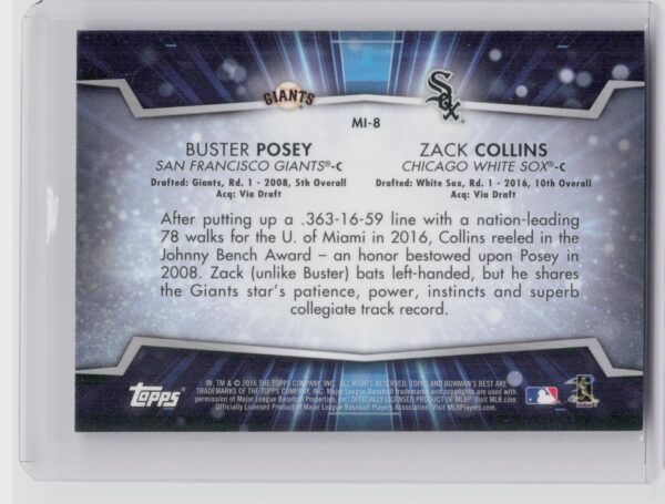 2016 Bowman's Best Buster Posey / Zack Collins #MI-8 Sox Mirror Image - Image 3