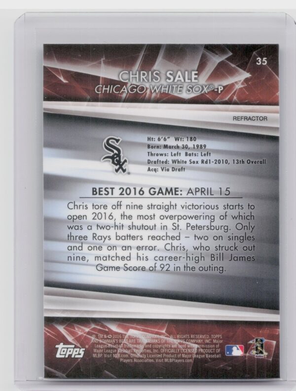2016 Bowman's Best Chris Sale Refractor #35 Sox - Image 3