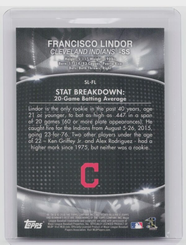 2016 Bowman's Best Francisco Lindor #SL-FL Indians Stat Lines - Image 3