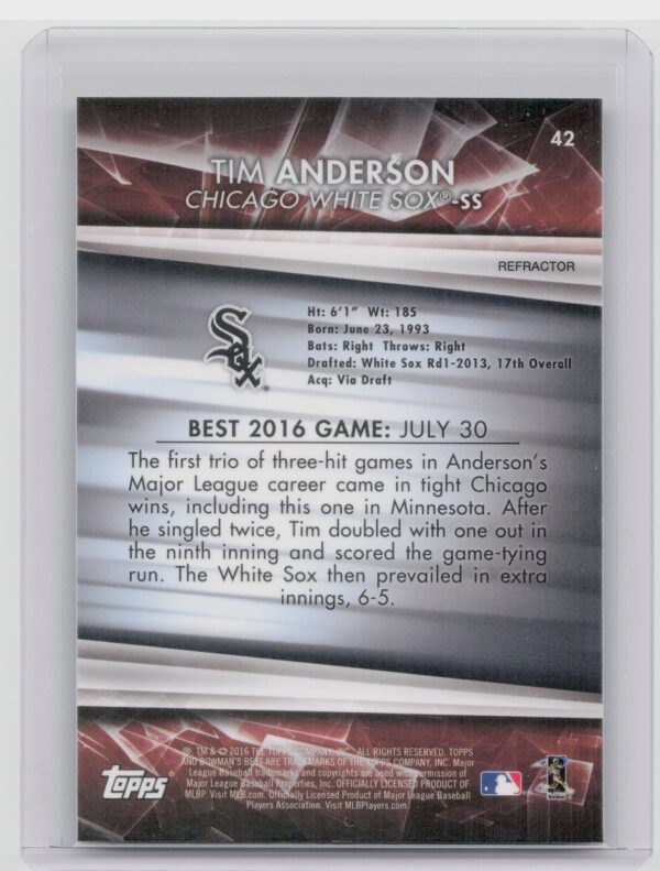 2016 Bowman's Best Tim Anderson Refractor #42 Sox - Image 3