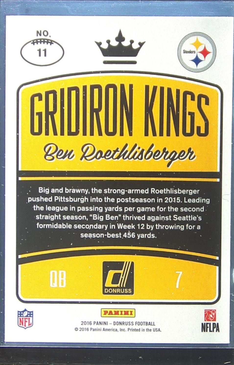 2016 Donruss Ben Roethlisberger #11 Steelers Gridiron Kings - Image 3