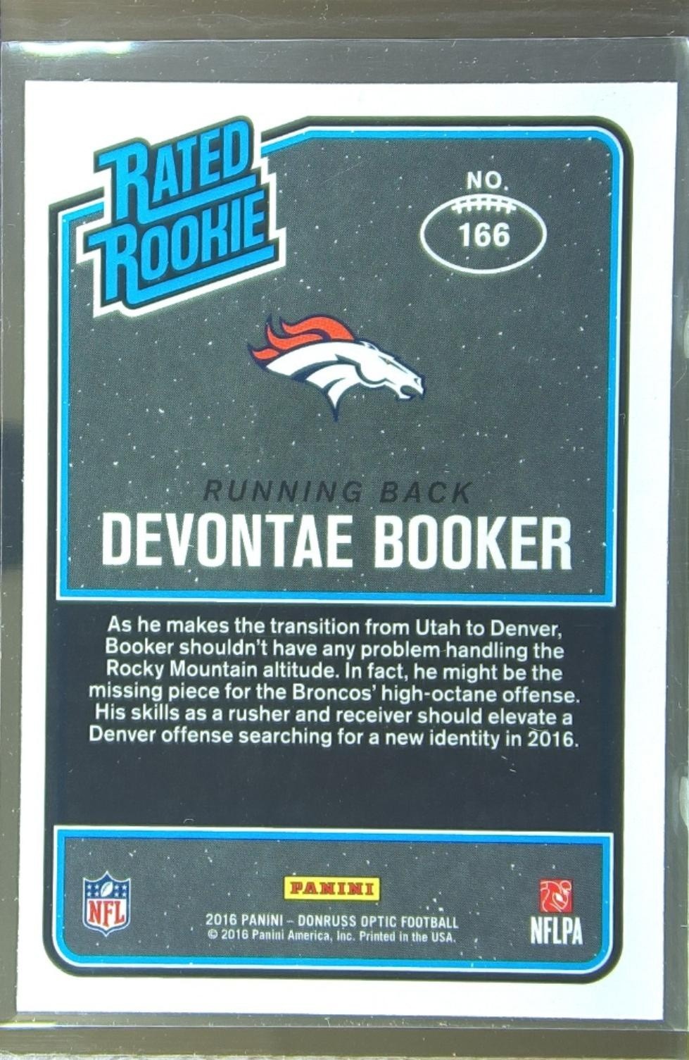 2016 Donruss Optic Devontae Booker Red and Yellow RC #166 Broncos - Image 3