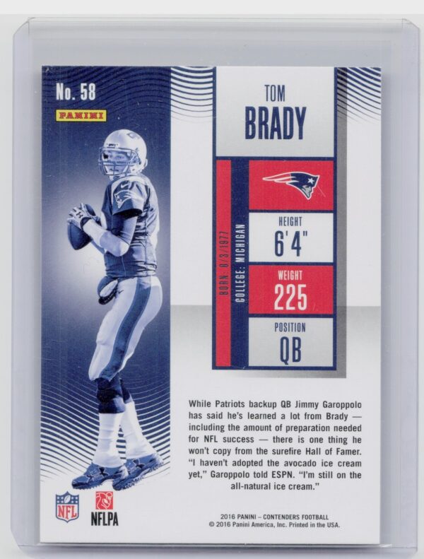2016 Panini Contenders Tom Brady #58 Patriots - Image 3