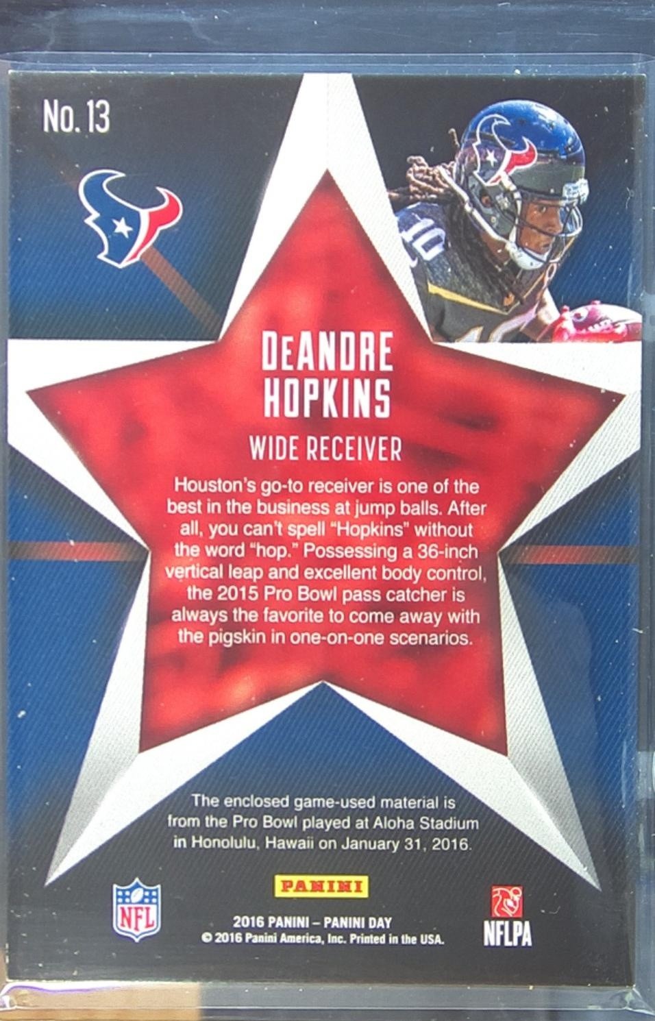 2016 Panini Day DeAndre Hopkins /25 JSY #13 Texans Pro Bowl Memorabilia Galactic - Image 3