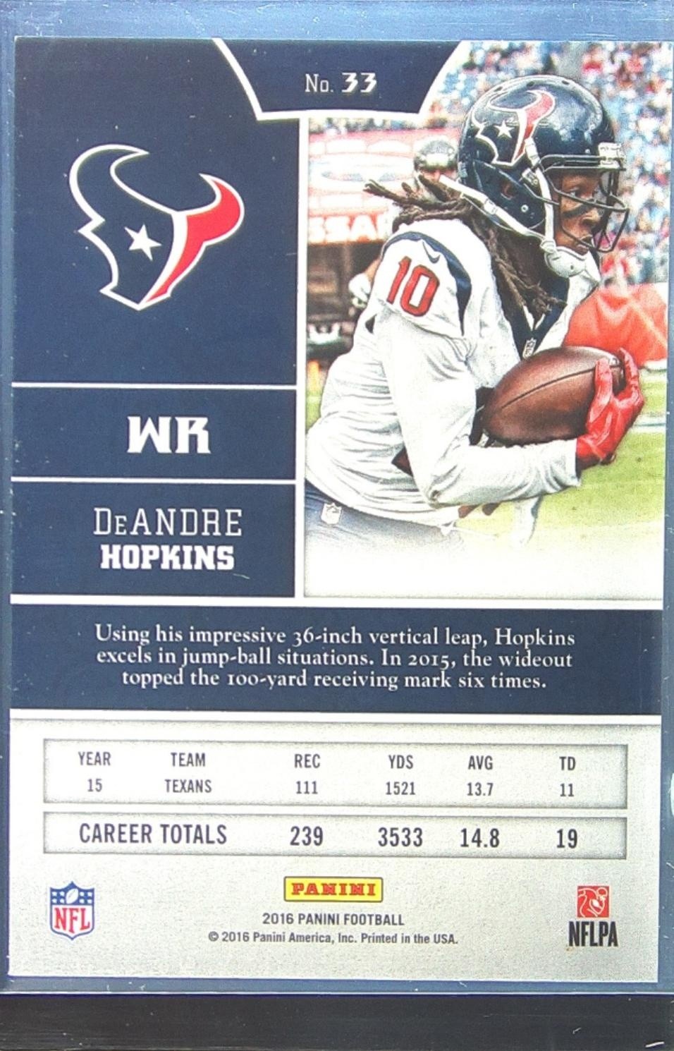 2016 Panini DeAndre Hopkins Blue /99 #33 Texans - Image 3