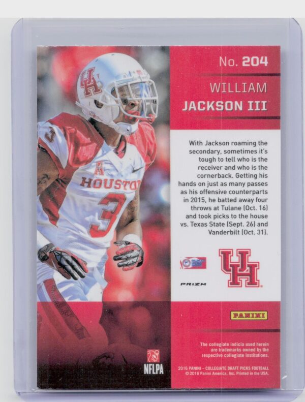 2016 Prizm Collegiate Draft Picks William Jackson III Prizms Red #204 Cougars - Image 3