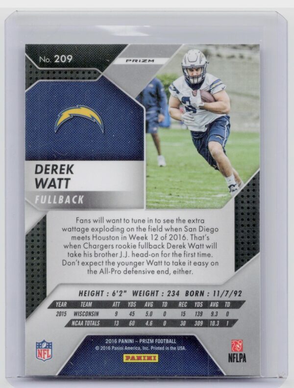 2016 Prizm Derek Watt Prizm #209 Chargers - Image 3
