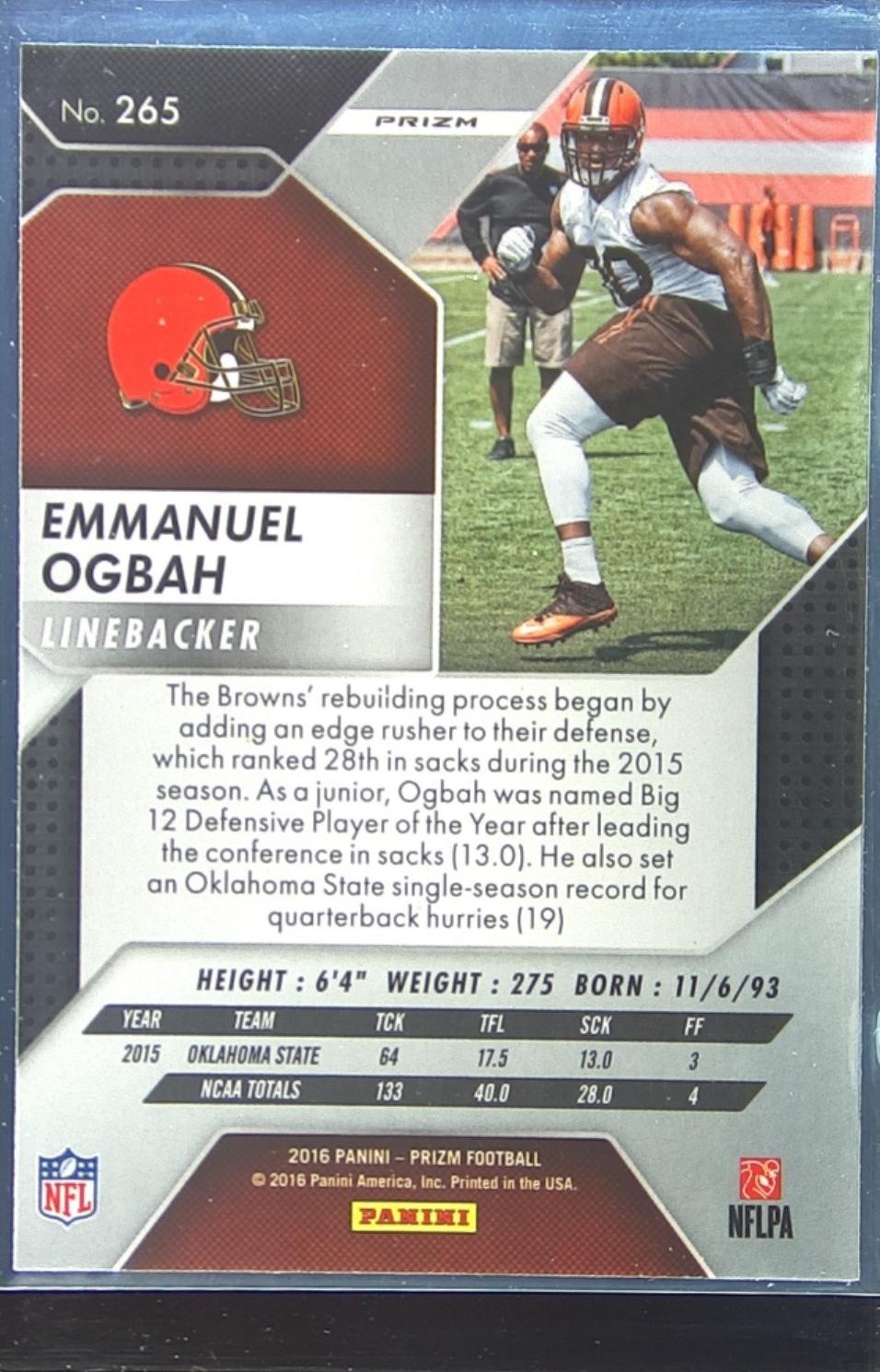 2016 Prizm Emmanuel Ogbah Prizm RC #265 Browns - Image 3