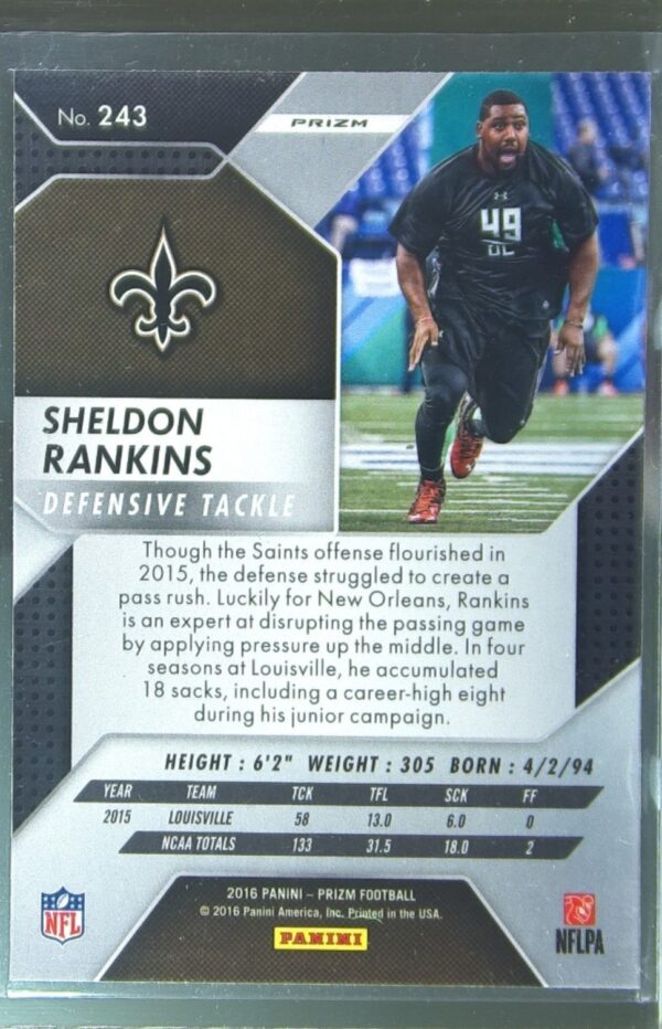 2016 Prizm Sheldon Rankins Red White & Blue Disco RC #243 Saints - Image 3