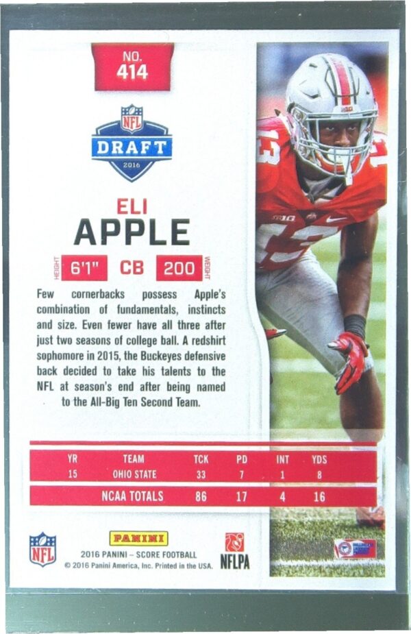2016 Score Eli Apple RC #414 Buckeyes - Image 3