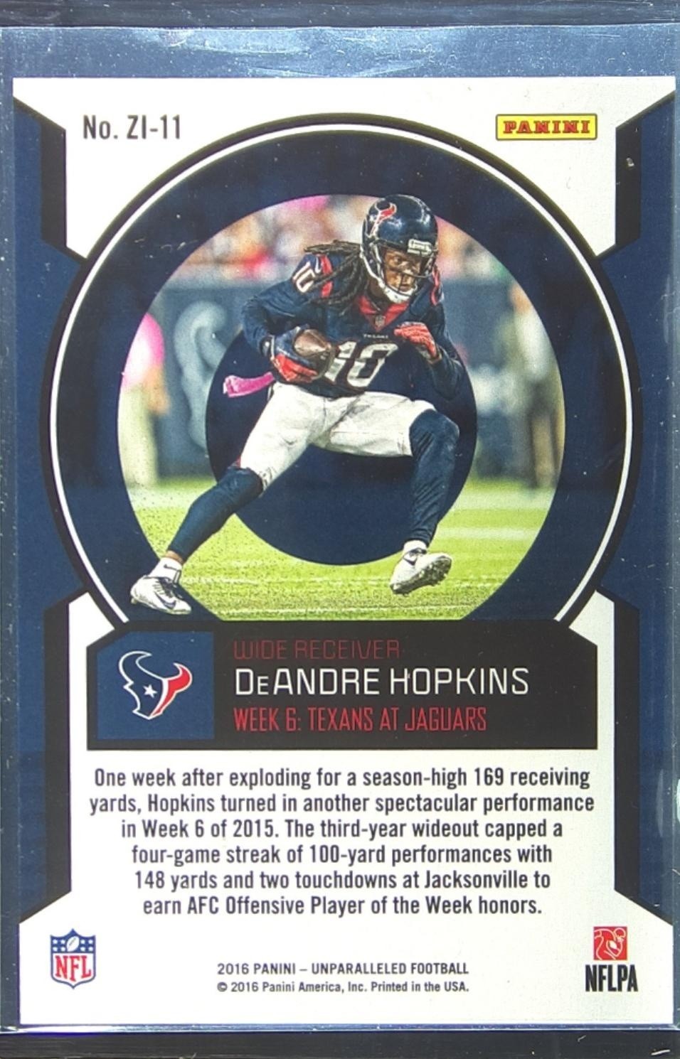 2016 Unparalleled DeAndre Hopkins /10 #ZI-11 Texans Zoned In Green - Image 3