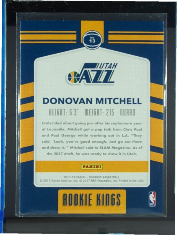 2017-18 Donruss Donovan Mitchell #13 Jazz Rookie Kings - Image 3